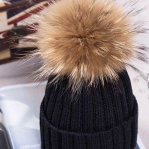 Beanie with Raccoon Fur Pom Pom